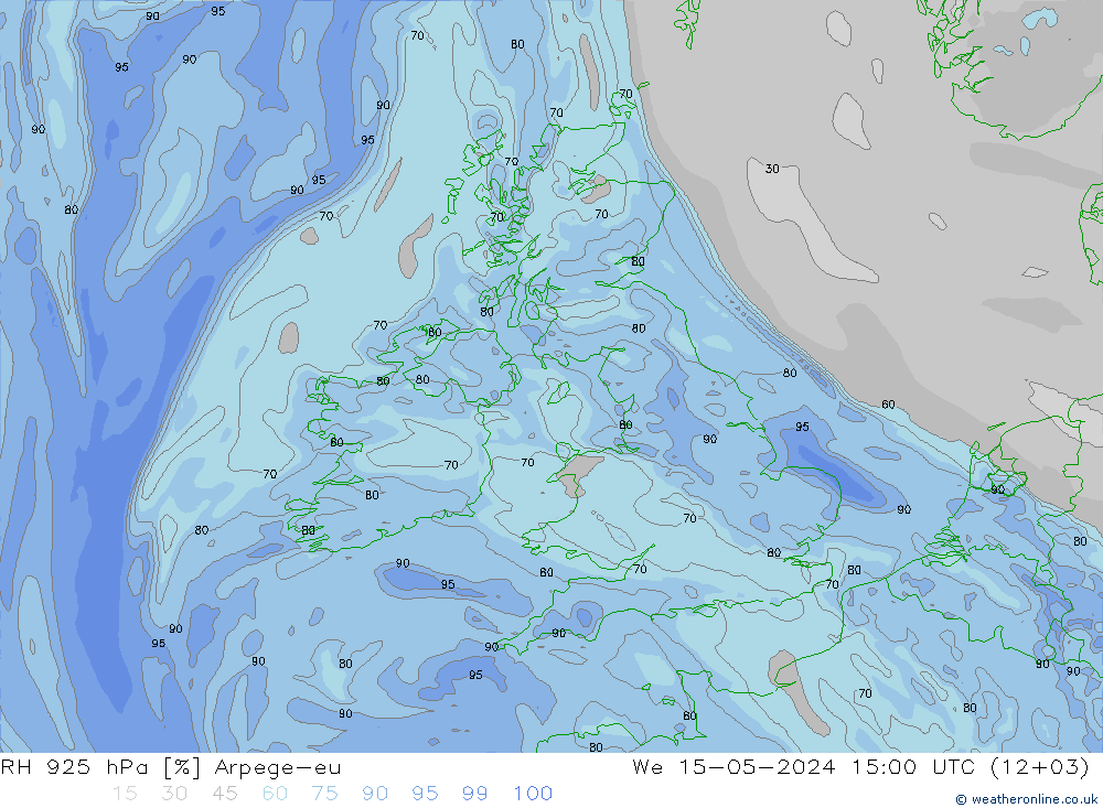 RH 925 hPa Arpege-eu Qua 15.05.2024 15 UTC