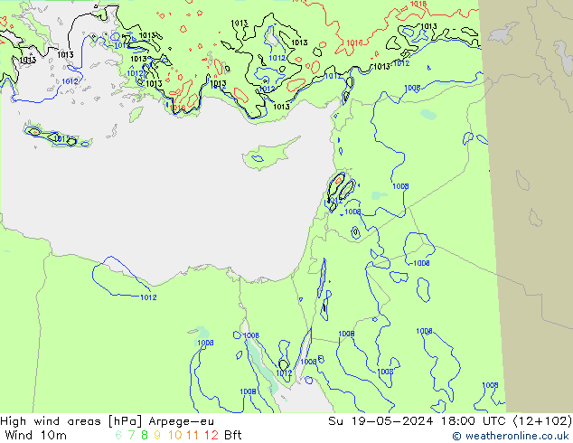 High wind areas Arpege-eu Вс 19.05.2024 18 UTC