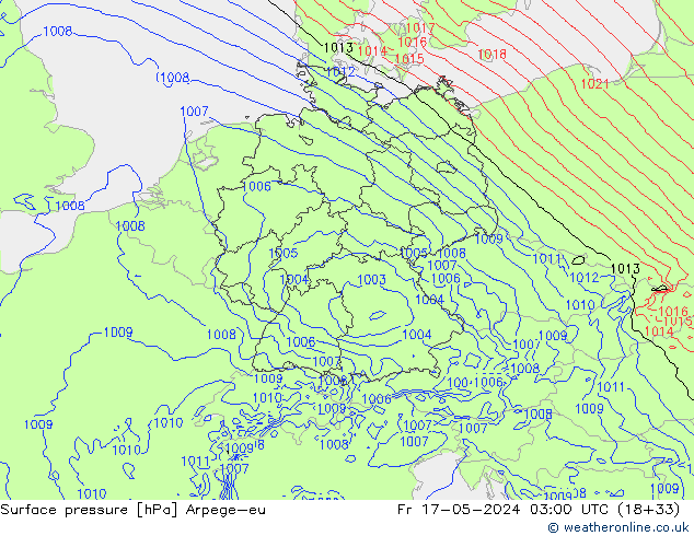 Pressione al suolo Arpege-eu ven 17.05.2024 03 UTC