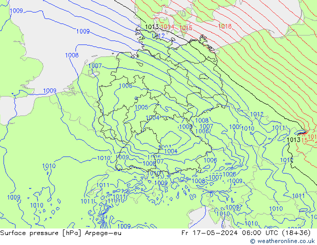 Pressione al suolo Arpege-eu ven 17.05.2024 06 UTC