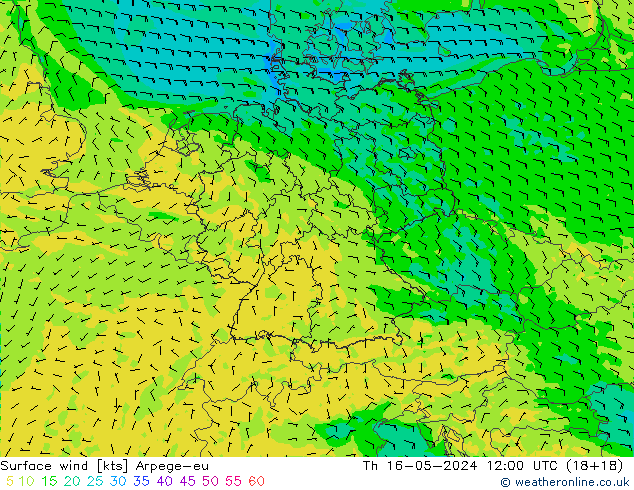Surface wind Arpege-eu Th 16.05.2024 12 UTC