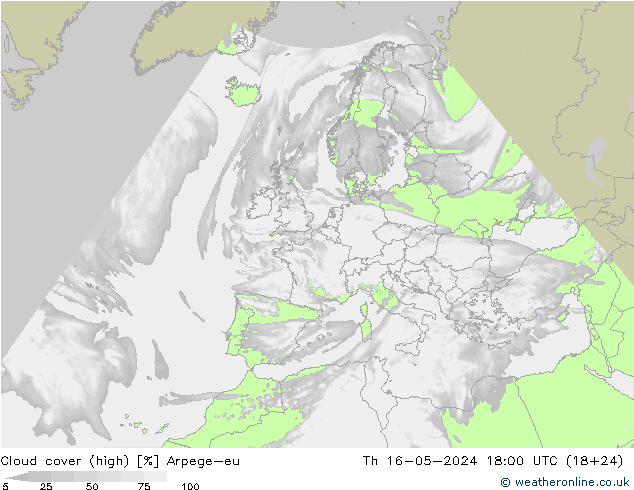 vysoký oblak Arpege-eu Čt 16.05.2024 18 UTC
