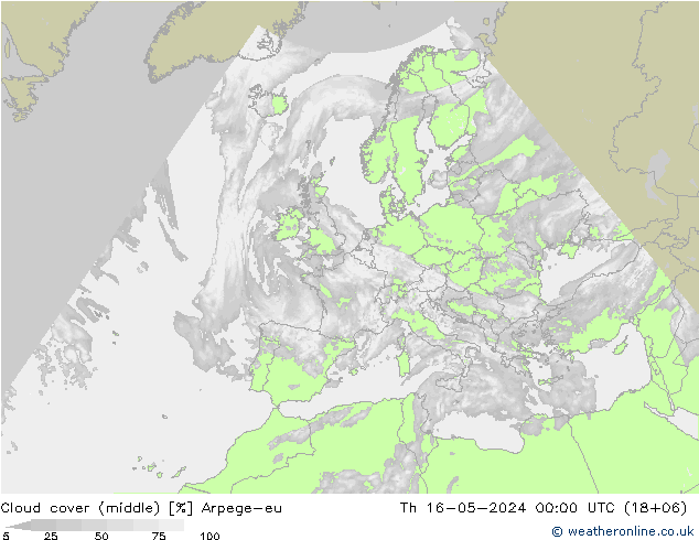 Cloud cover (middle) Arpege-eu Th 16.05.2024 00 UTC