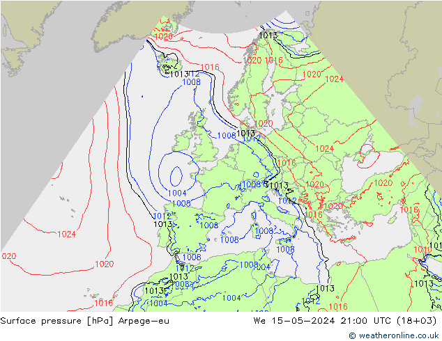 地面气压 Arpege-eu 星期三 15.05.2024 21 UTC