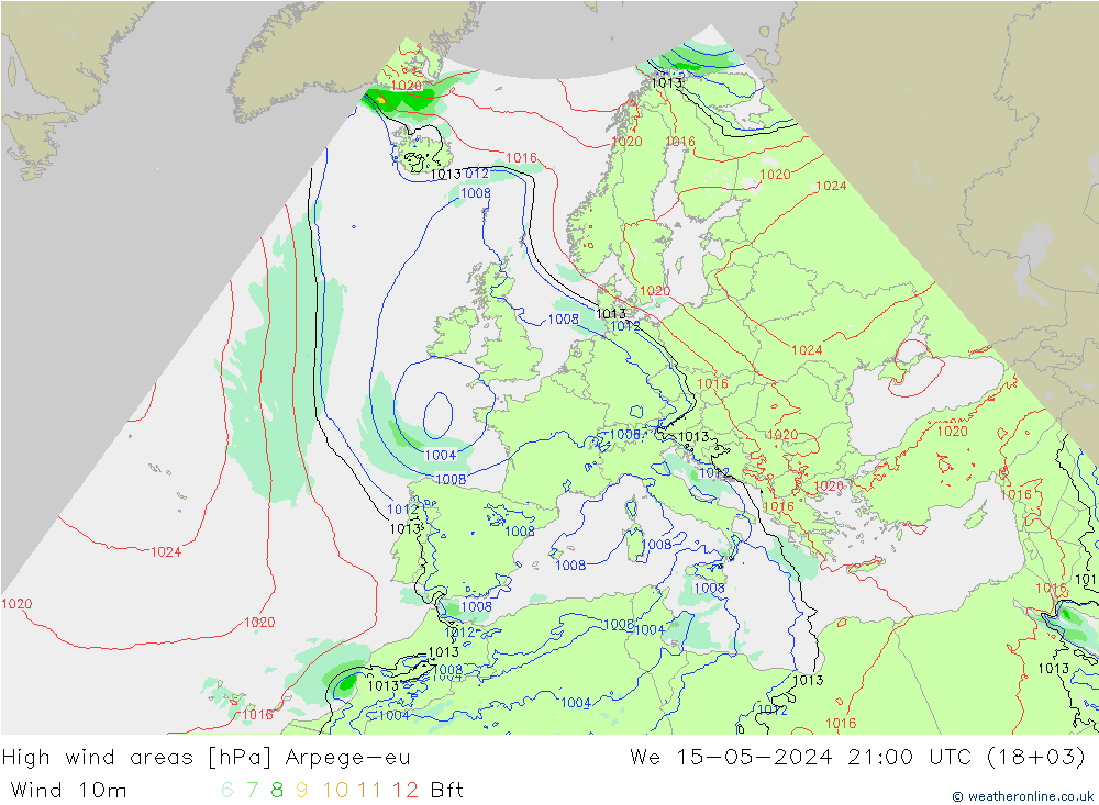 High wind areas Arpege-eu mié 15.05.2024 21 UTC