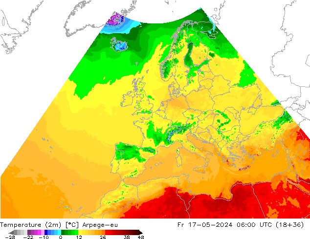 Sıcaklık Haritası (2m) Arpege-eu Cu 17.05.2024 06 UTC