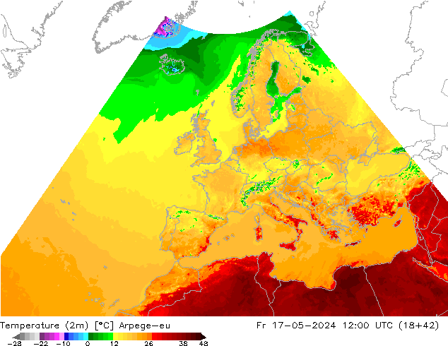 Sıcaklık Haritası (2m) Arpege-eu Cu 17.05.2024 12 UTC