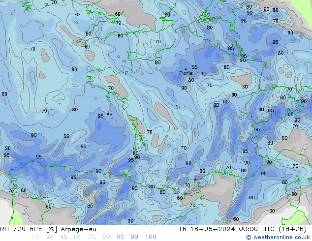 RH 700 hPa Arpege-eu Do 16.05.2024 00 UTC