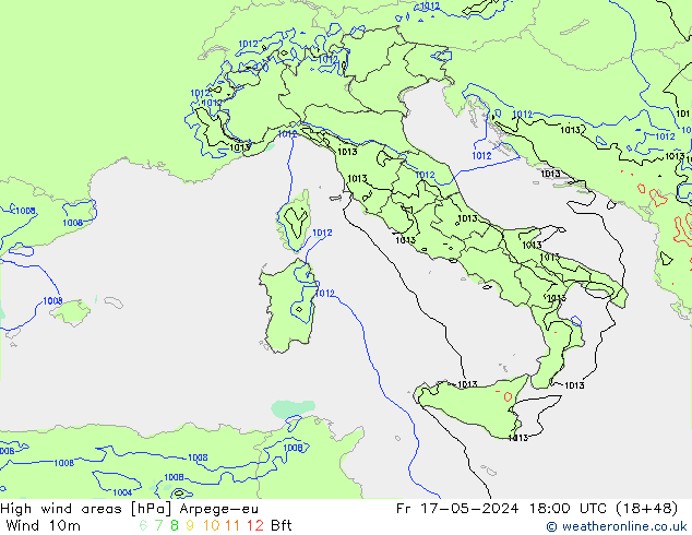 High wind areas Arpege-eu  17.05.2024 18 UTC