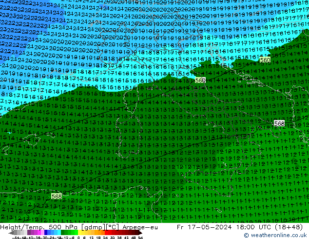 Height/Temp. 500 hPa Arpege-eu Fr 17.05.2024 18 UTC