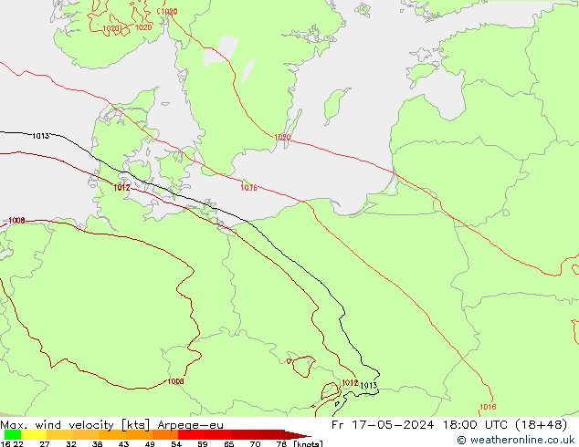 Max. wind velocity Arpege-eu pt. 17.05.2024 18 UTC