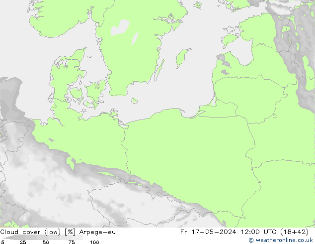 Bewolking (Laag) Arpege-eu vr 17.05.2024 12 UTC