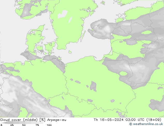 Cloud cover (middle) Arpege-eu Th 16.05.2024 03 UTC