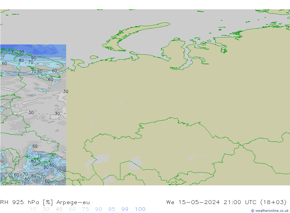 RH 925 hPa Arpege-eu Mi 15.05.2024 21 UTC