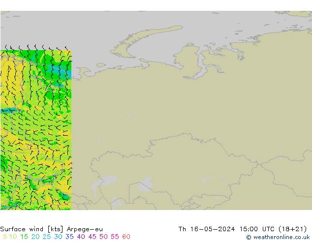 Surface wind Arpege-eu Th 16.05.2024 15 UTC