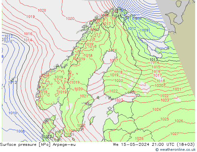 地面气压 Arpege-eu 星期三 15.05.2024 21 UTC