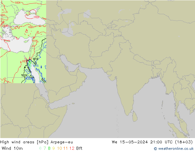 High wind areas Arpege-eu 星期三 15.05.2024 21 UTC