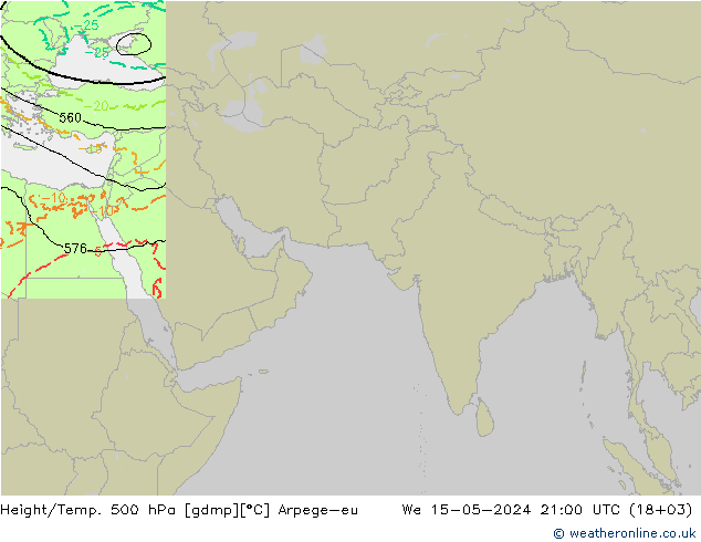 Height/Temp. 500 hPa Arpege-eu 星期三 15.05.2024 21 UTC