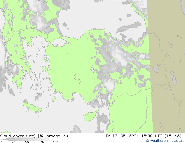 Bewolking (Laag) Arpege-eu vr 17.05.2024 18 UTC
