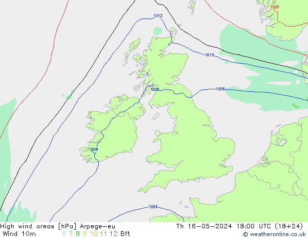 High wind areas Arpege-eu jue 16.05.2024 18 UTC