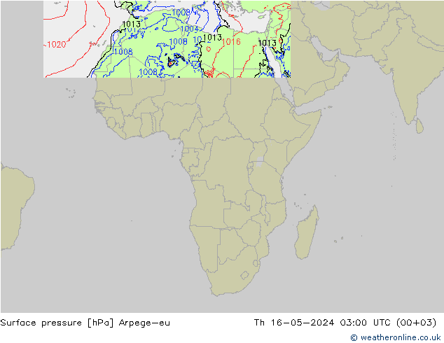 Presión superficial Arpege-eu jue 16.05.2024 03 UTC