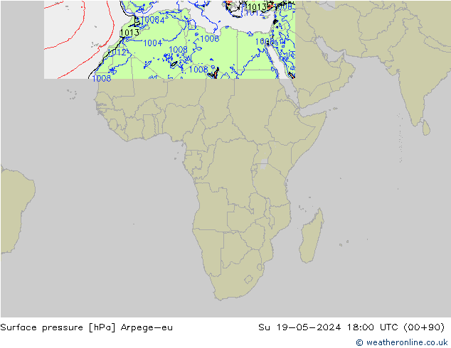 Pressione al suolo Arpege-eu dom 19.05.2024 18 UTC