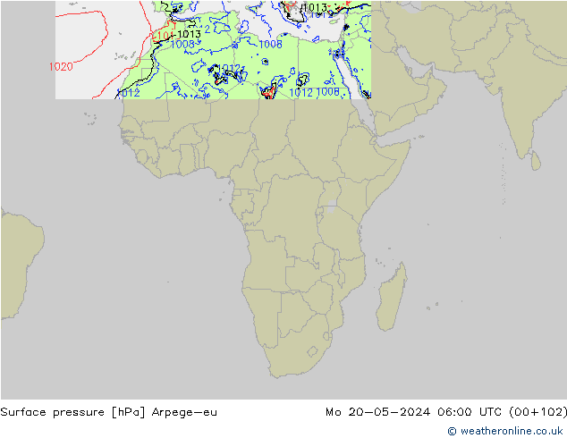 Surface pressure Arpege-eu Mo 20.05.2024 06 UTC