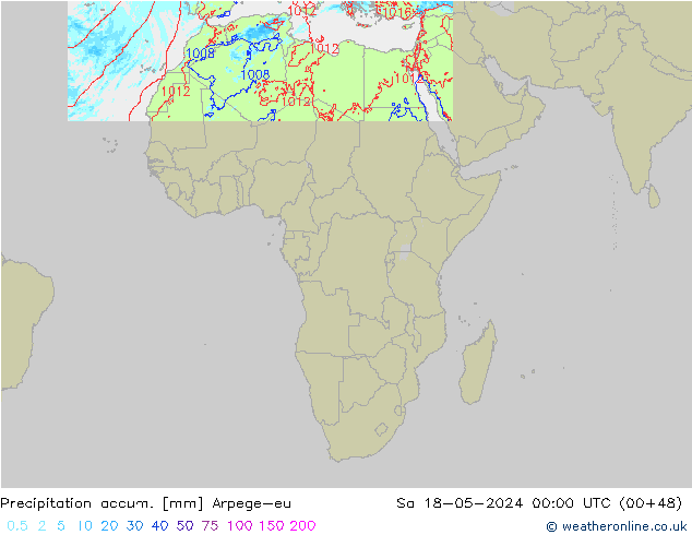 Precipitation accum. Arpege-eu Sáb 18.05.2024 00 UTC