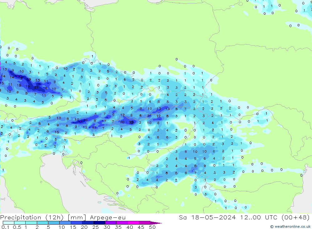 Precipitação (12h) Arpege-eu Sáb 18.05.2024 00 UTC