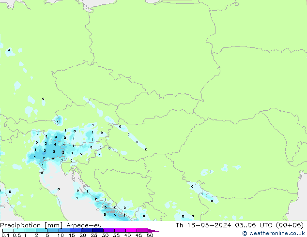 Precipitación Arpege-eu jue 16.05.2024 06 UTC