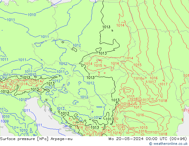 Atmosférický tlak Arpege-eu Po 20.05.2024 00 UTC