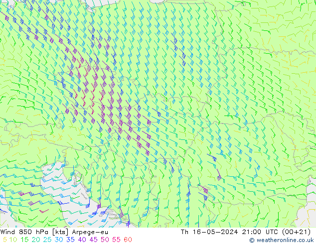Wind 850 hPa Arpege-eu do 16.05.2024 21 UTC