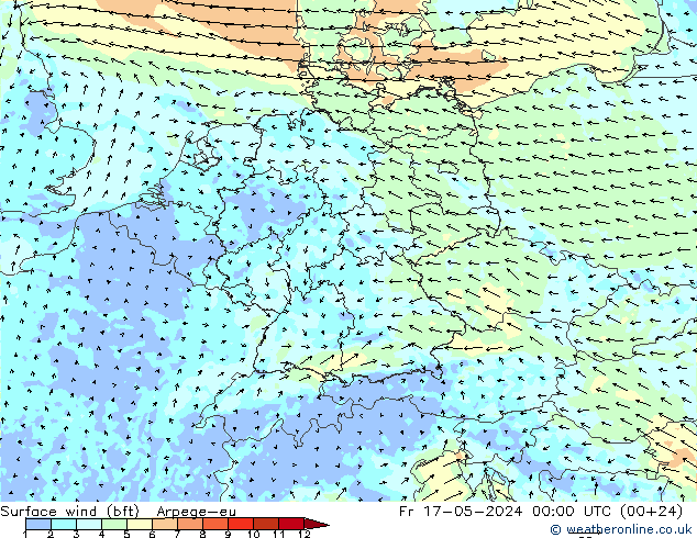 wiatr 10 m (bft) Arpege-eu pt. 17.05.2024 00 UTC