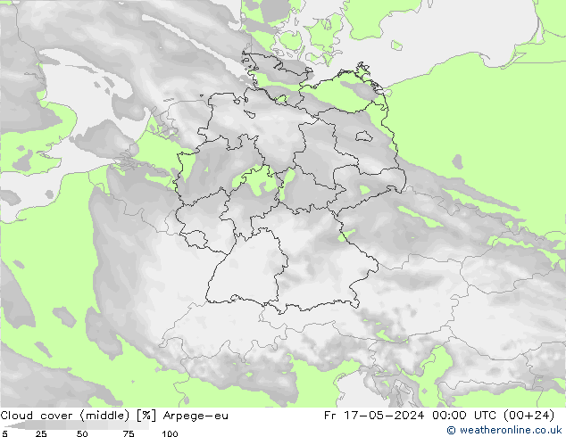oblačnosti uprostřed Arpege-eu Pá 17.05.2024 00 UTC