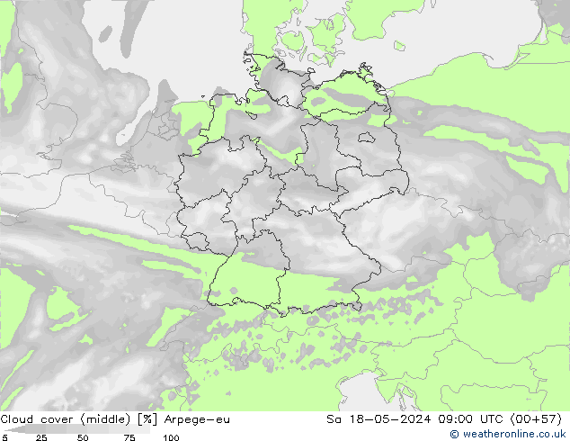 облака (средний) Arpege-eu сб 18.05.2024 09 UTC