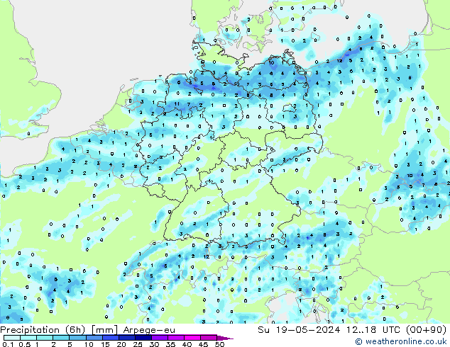 Precipitation (6h) Arpege-eu Su 19.05.2024 18 UTC