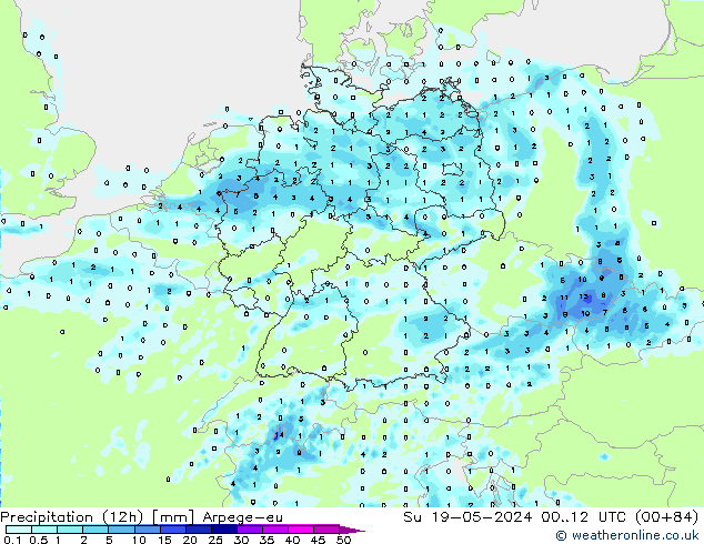 Precipitación (12h) Arpege-eu dom 19.05.2024 12 UTC