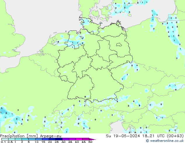 Srážky Arpege-eu Ne 19.05.2024 21 UTC