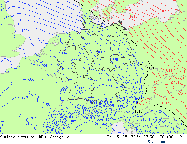 地面气压 Arpege-eu 星期四 16.05.2024 12 UTC