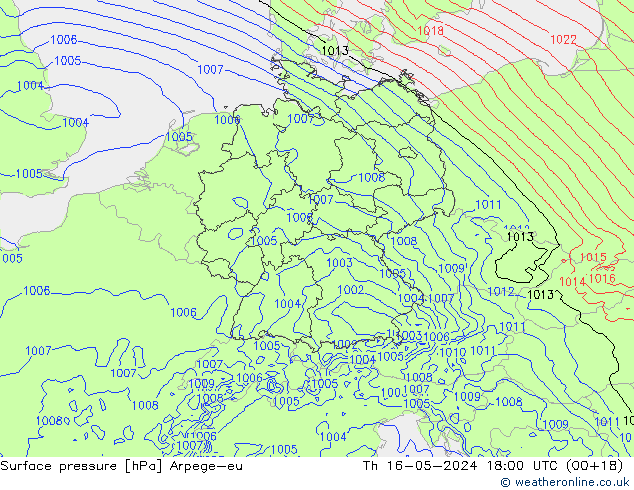 Surface pressure Arpege-eu Th 16.05.2024 18 UTC