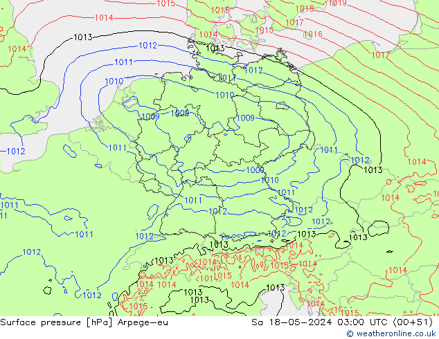 Pressione al suolo Arpege-eu sab 18.05.2024 03 UTC