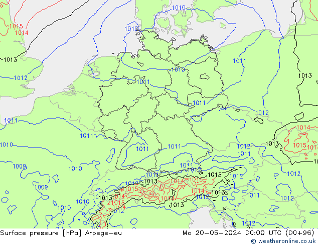 Surface pressure Arpege-eu Mo 20.05.2024 00 UTC