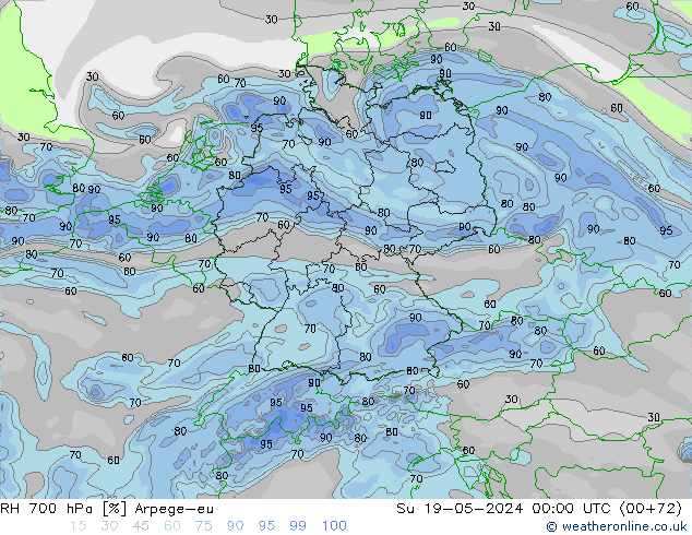 RH 700 hPa Arpege-eu Su 19.05.2024 00 UTC