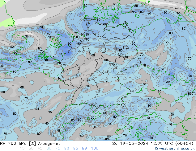 RH 700 hPa Arpege-eu Su 19.05.2024 12 UTC