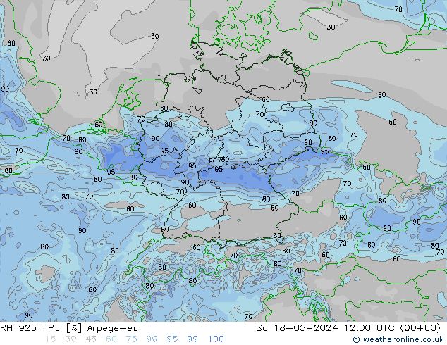 RH 925 hPa Arpege-eu Sa 18.05.2024 12 UTC