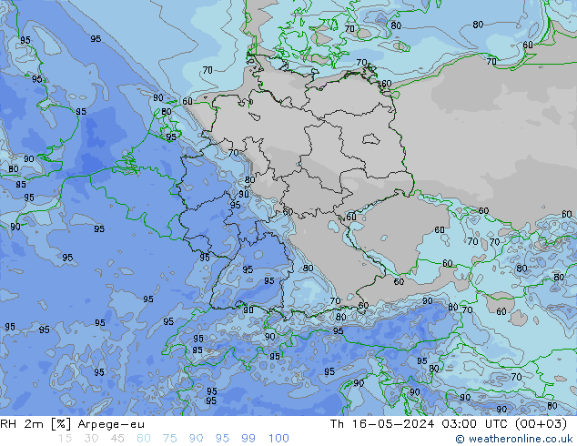 RH 2m Arpege-eu 星期四 16.05.2024 03 UTC