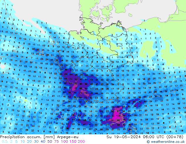 Precipitation accum. Arpege-eu Su 19.05.2024 06 UTC