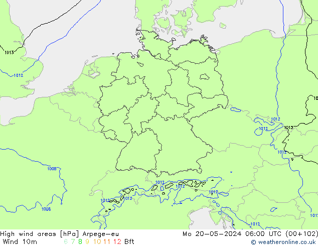 yüksek rüzgarlı alanlar Arpege-eu Pzt 20.05.2024 06 UTC