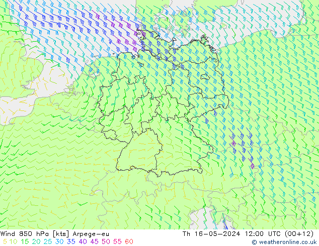 Rüzgar 850 hPa Arpege-eu Per 16.05.2024 12 UTC