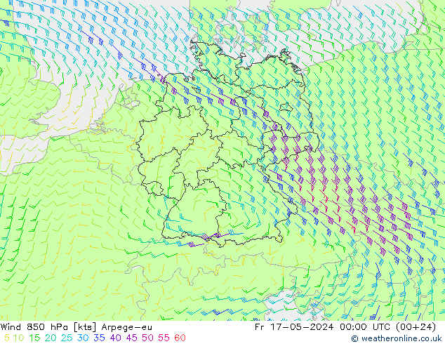 ветер 850 гПа Arpege-eu пт 17.05.2024 00 UTC